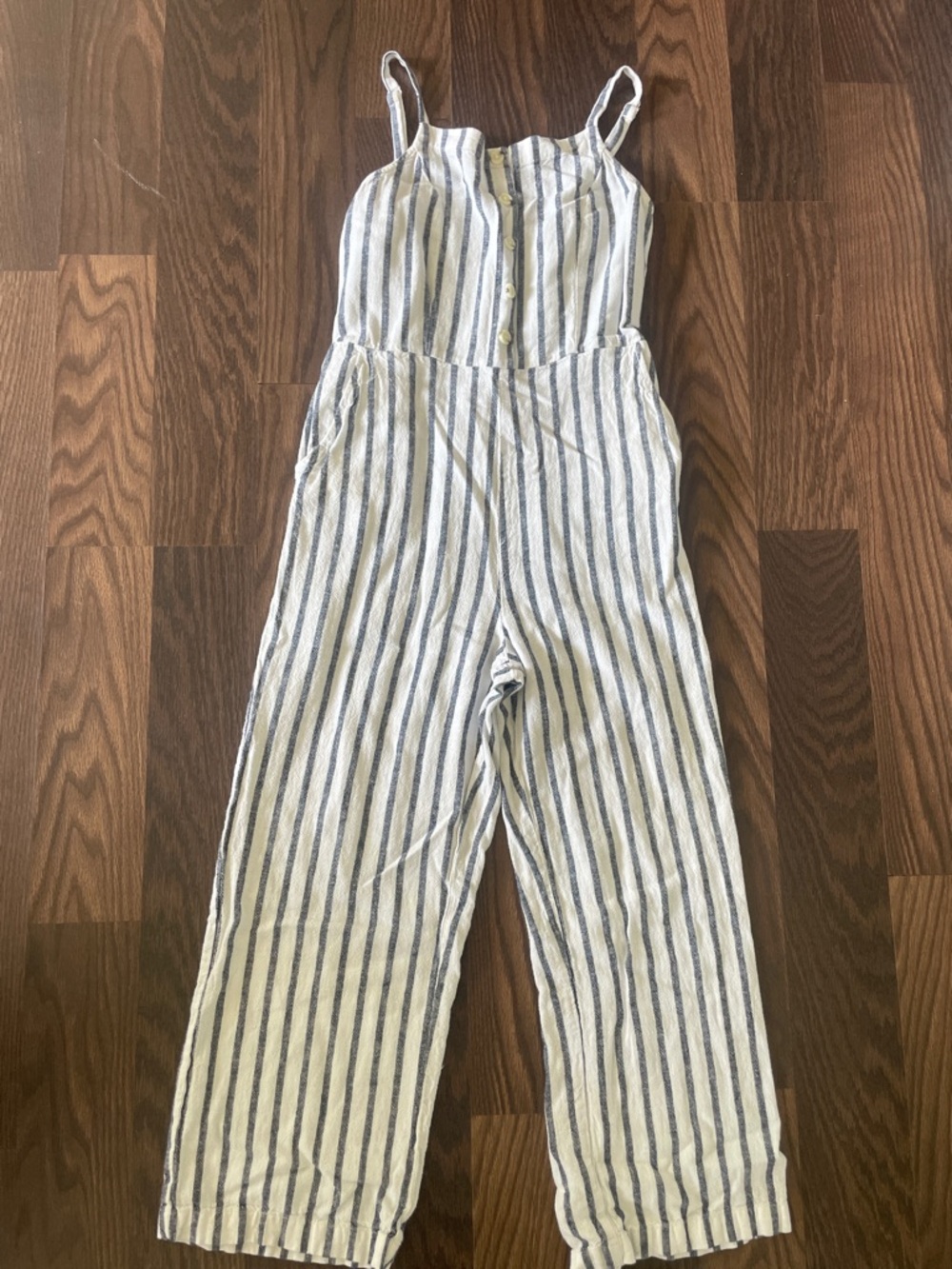 Old Navy Striped White & Blue Linen Jumpsuit, Size Small